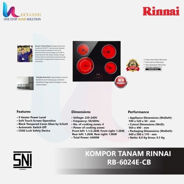 Kompor Tanam Listrik Induksi 4 Tungku Rinnai Rb 6024E Cb