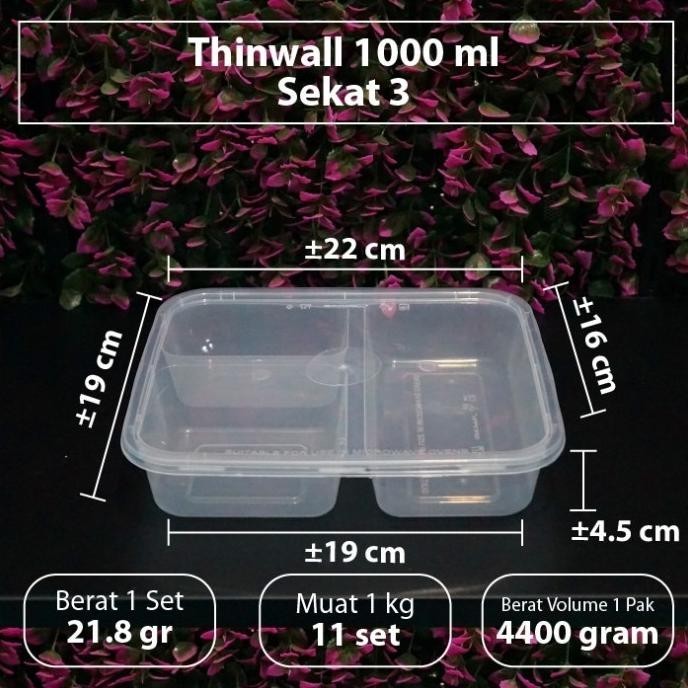 

Thinwall 1000 ml Sekat 3 - Kotak Makanan Partisi isi 25set BS86
