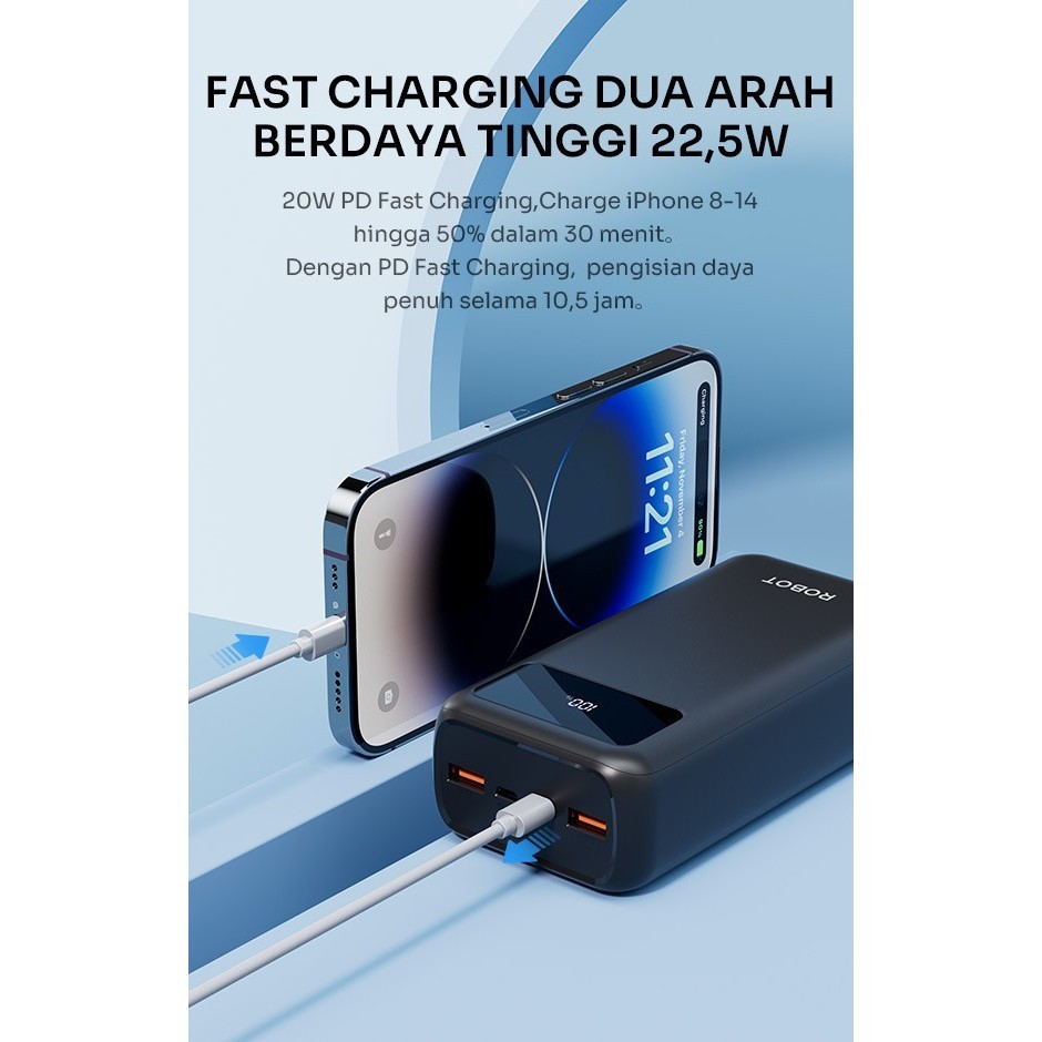 Robot Rt32 30000Mah Powerbank Big Capacity Fast Charge Led Indicator