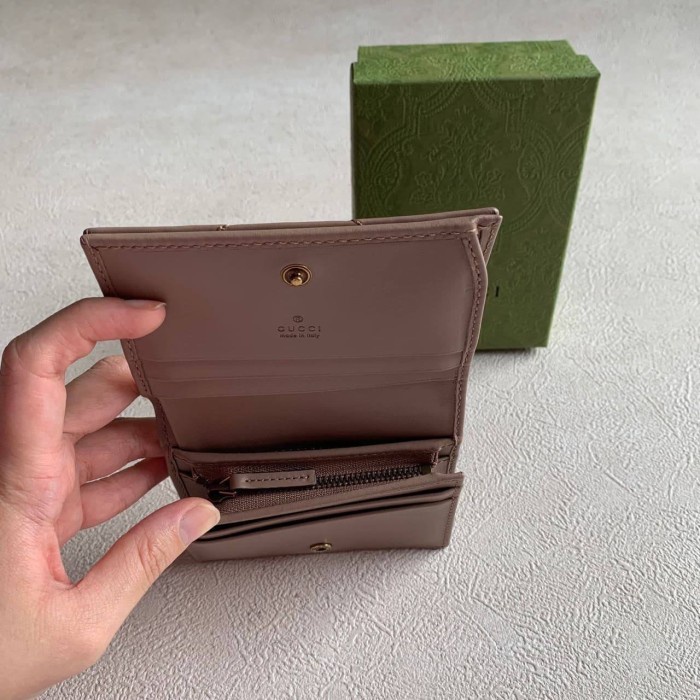Gucci Gg Marmont Compact Wallet In Nude Ghw