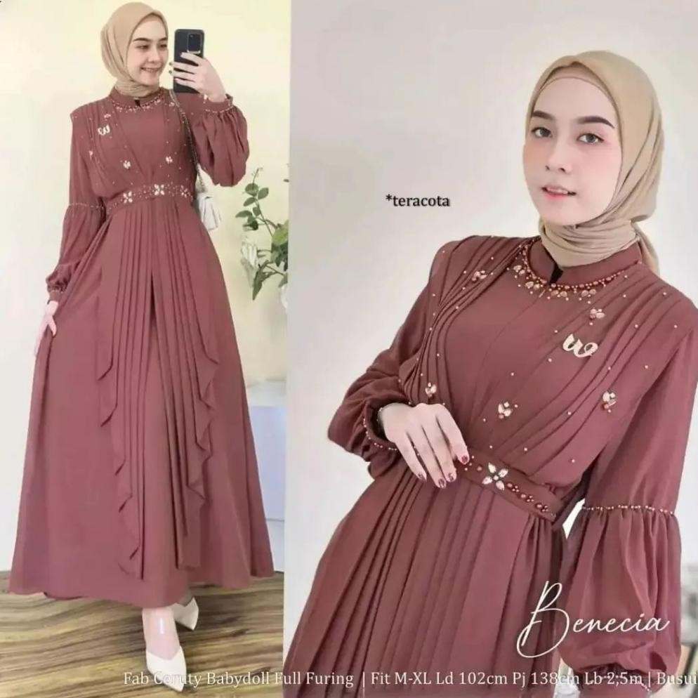 Baru Benecia Maxy Dress / Gamis Ceruti Babydoll / Baju Muslim Wanita Terbaru 2023 / Fashion Muslimah