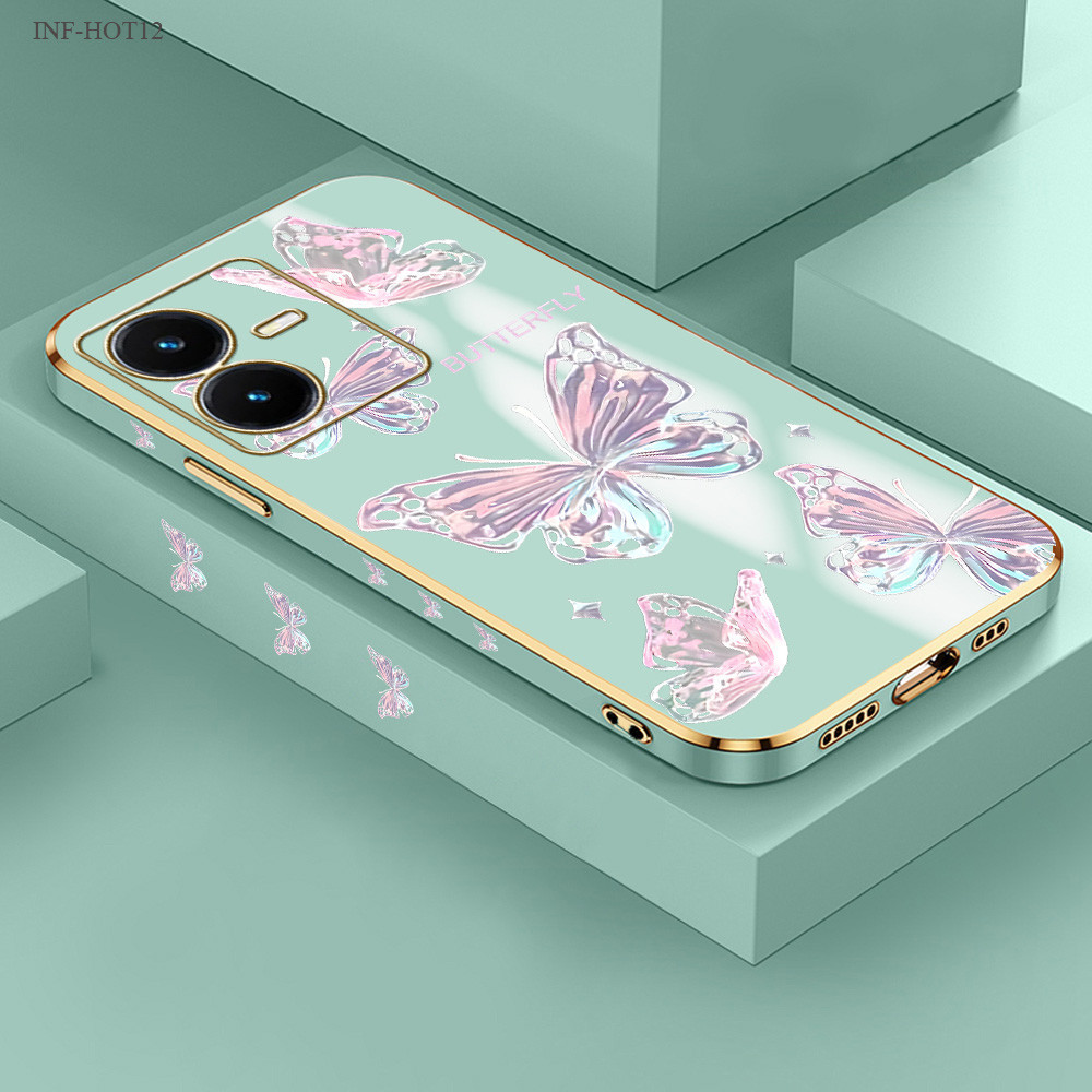 Compitable With Infinix Hot 12 12i 11 11S 10 10S 9 8 NFC Pro Play Phone Case Kesing Soft Casing Lembut Butterfly 2202 Tali Gantungan