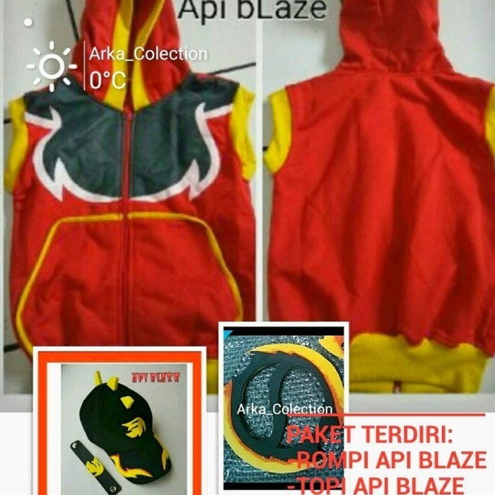 Jaket Boboiboy Api Blaze +Cakra+Topi+Gelang