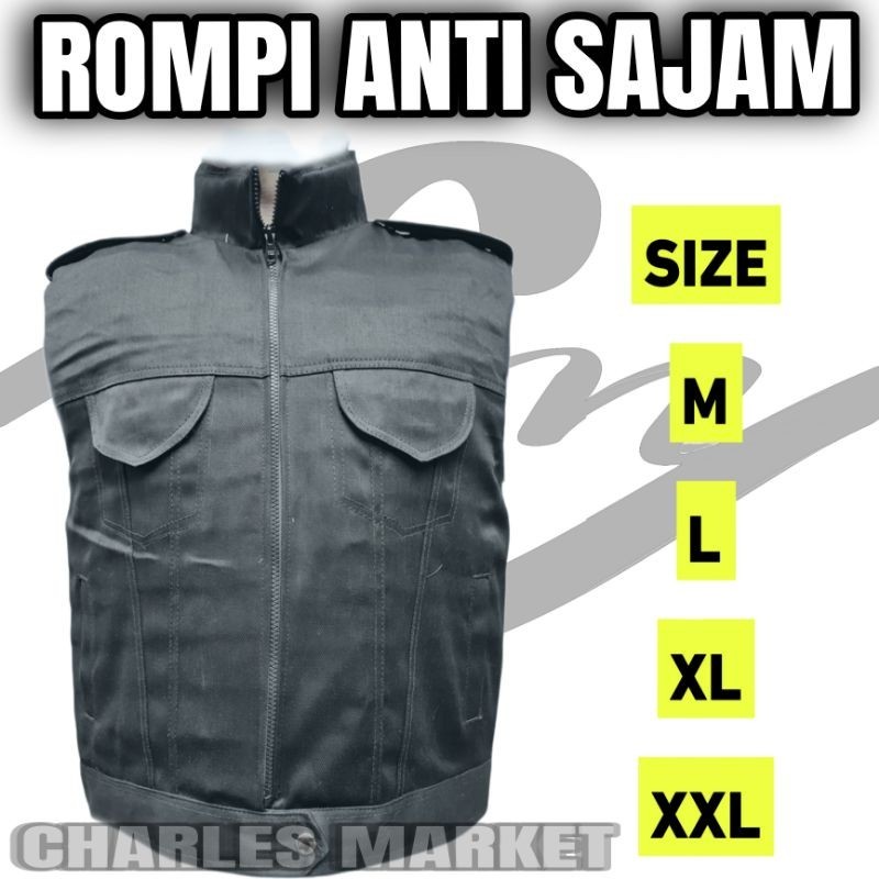 ROMPI ANTI SAJAM HITAM - JAKET ANTI SENJATA TAJAM HITAM - ROMPI HITAM ANTI SAJAM