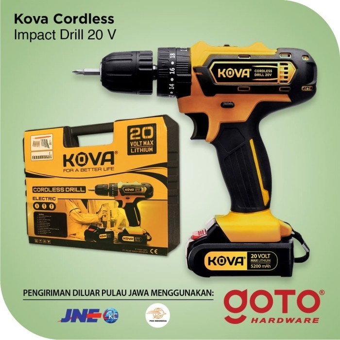 Kova Cordless Impact Drill 20 V Bor Baterai Tembok