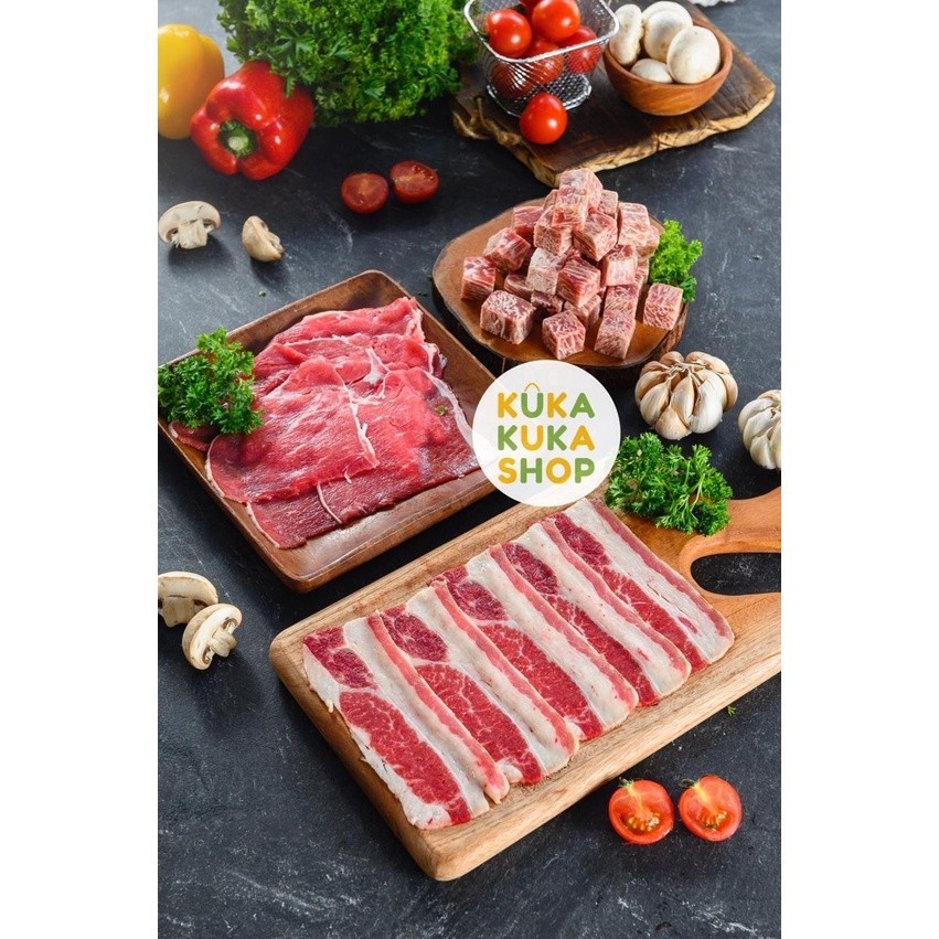 

Bundling Beef Slice Low Fat 500Gr + Us Shortplate 500Gr + Wagyu Saikoro Cubes 1 Kg -Gratisongkir
