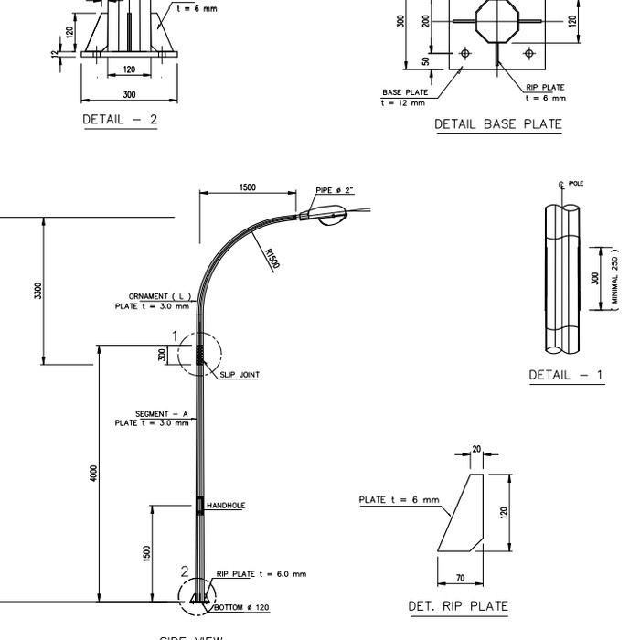 TIANG PJU OKTAGONAL SINGLE PARABOLA 7 METER HOTDEEP GALVANIZED