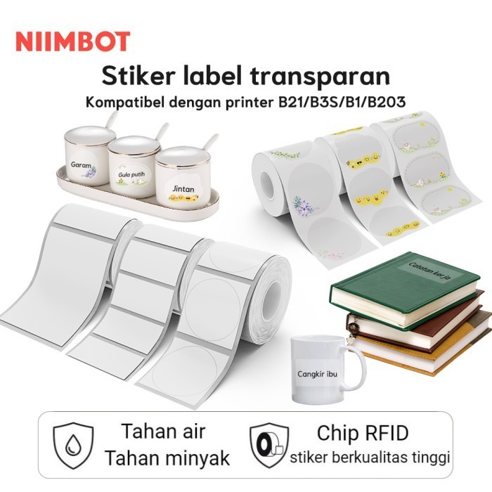 

Niimbot B21/B1/B203/B3S Kertas Label Transparan Stiker Logo Tahan Air
