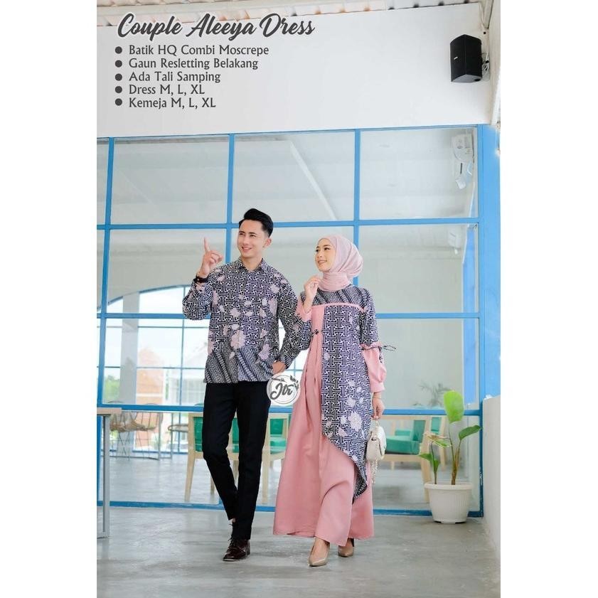 NEW Couple Gamis Batik Kombinasi Polos Couple Pesta Baju Kondangan Gamis Syar'i Set Batik