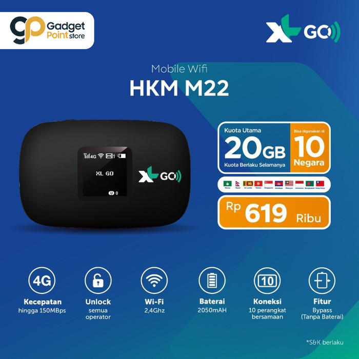 Modem Wifi 4G Lte Mifi Xl Hkm M22 Unlock Free Xl 20Gb Garansi Resmi