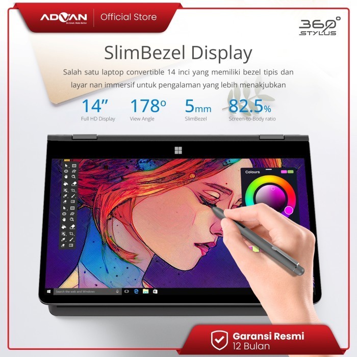 Advan 360 Stylus Laptop Flip 2In1 Tablet Touchscreen Intel I5 8+256Gb