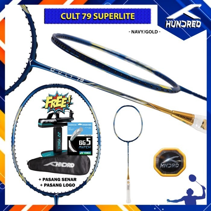 Raket Badminton Hndrd Hundred Cult 79 Superlite Navy Gold Original