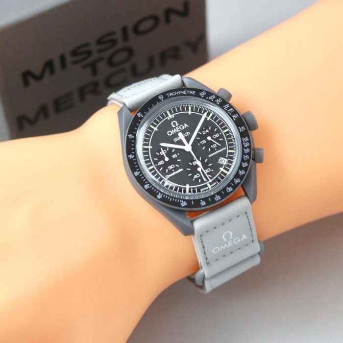 MENARA Jam Tangan Pria Wanita OMEGA Planet Version Analog Chrono off - ABU MUDA IS273