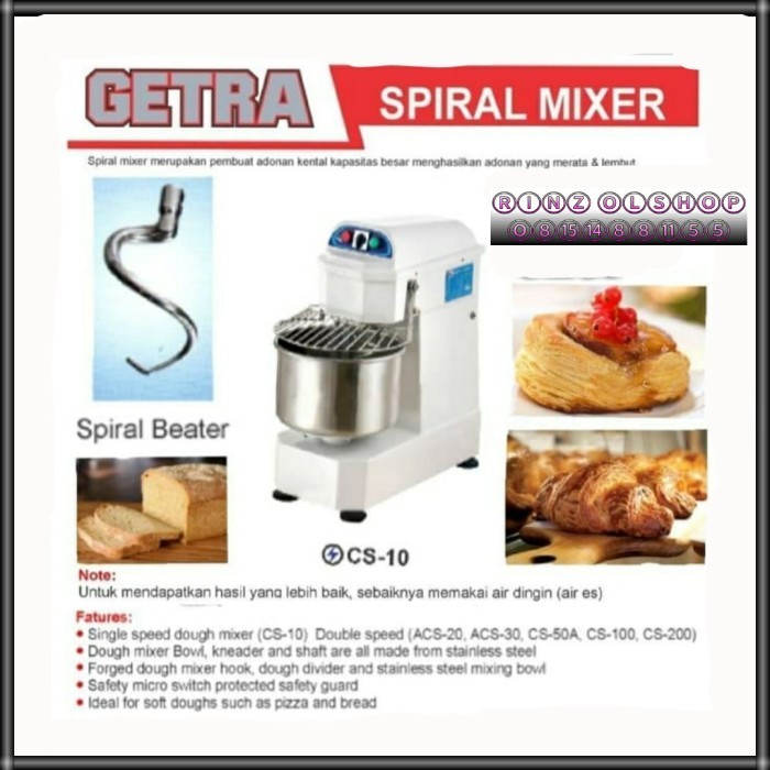 Spiral Mixer Getra Dh-10 Mesin Membuat Adonan Roti 10L Tipe Lama Cs-10