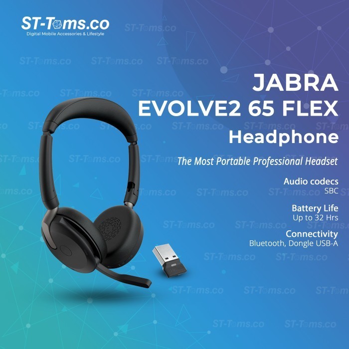 Jabra Evolve2 65 Flex Headset Stereo Nirkabel Hitam