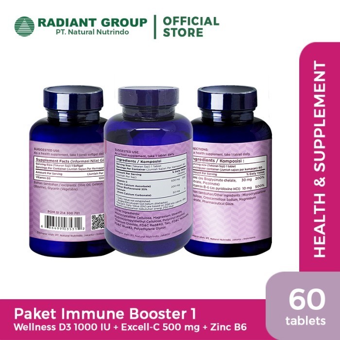 Paket Immune Booster I - Wellness D3 1000 + Vit C 500 + Zinc B6