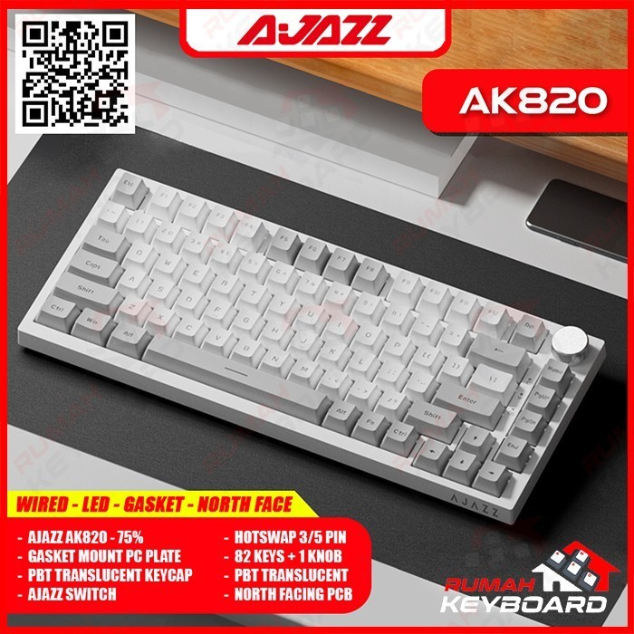 Mechanical Keyboard - Ajazz Ak820 - 75% - Dual Tone - Gasket - Hotwsap