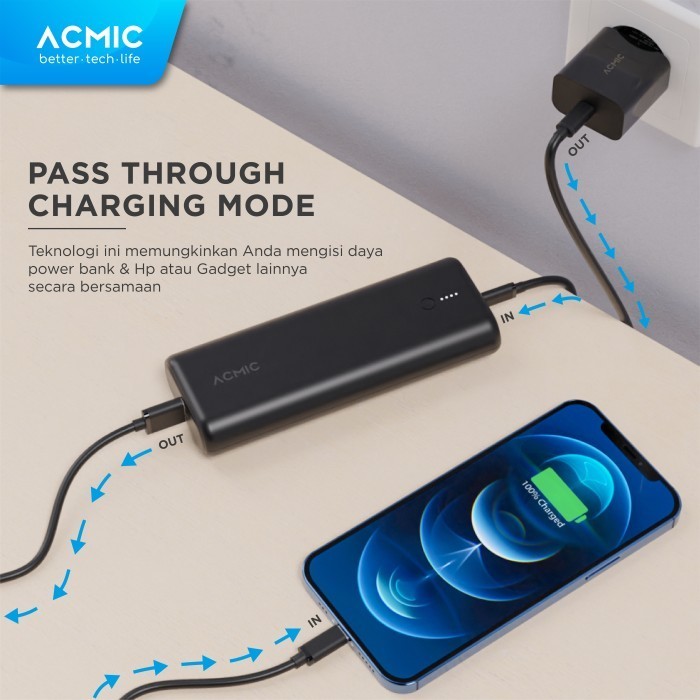 Acmic Minimax 20000Mah Powerbank Mini 22.5W Fast Charging Type C - 20000 Black,Nopouch Nokabel