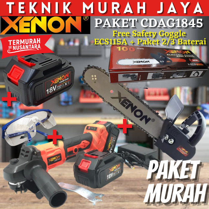 TERMURAH - PAKET XENON CDAG1845 Gerinda Baterai Cordless & ECS115A Chainsaw Stand