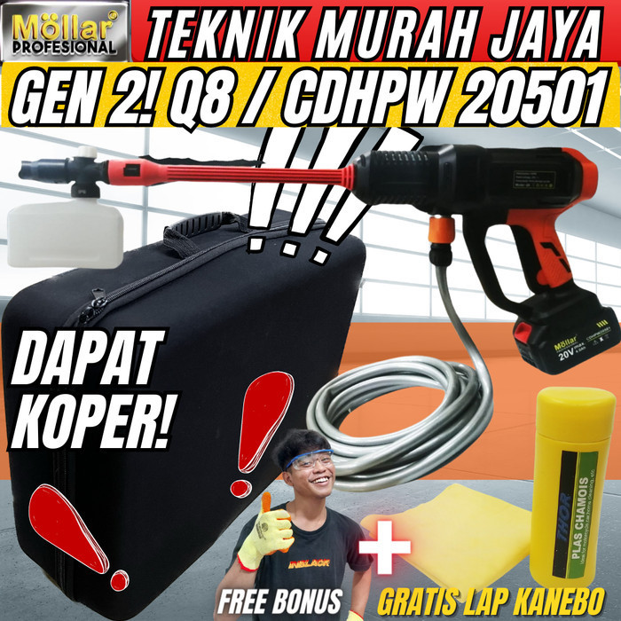 TERMURAH - MOLLAR CDHPW20501 Q8 Jet Cleaner Cordless Baterai 45 BAR 3 Mode Q7