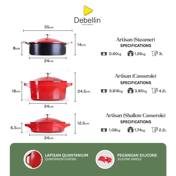 Debellin Premium Cookware Set - Artisan Dutch Oven Termurah Terlaris Promo
