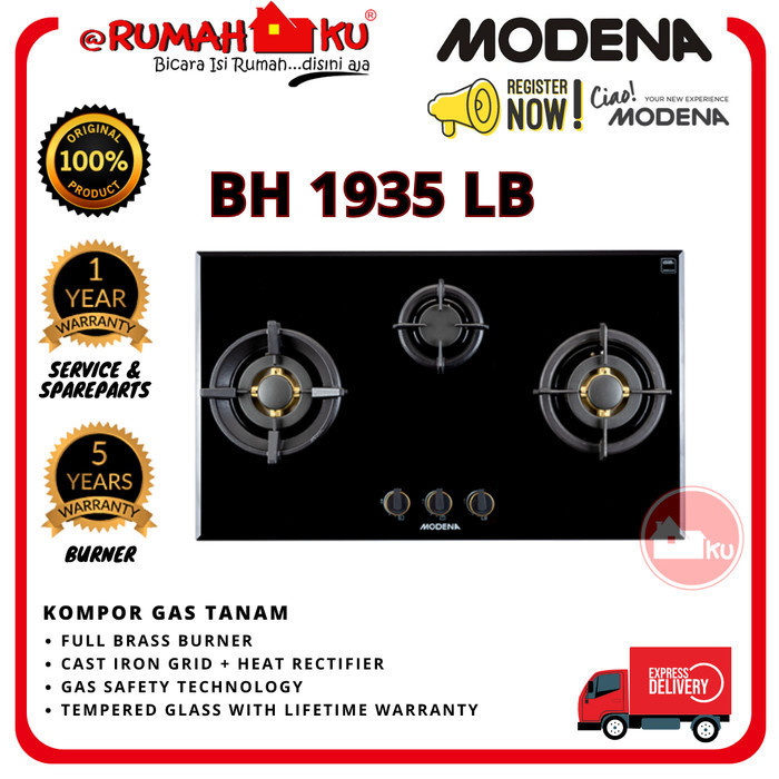 Built-In Hob Modena Bh 1935 Lb Kompor Tanam 3 Tungku