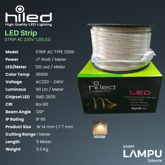Hiled Led Selang Led Strip 220Volt 1 Roll 50M 220V 120Led/M 7Watt/M