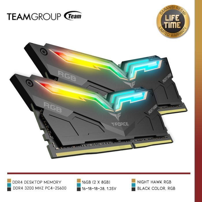 Memory Team - Tf1D416G3200Hc16Cdc01 Night Hawk 16Gb (2X8Gb) Ddr4 3200