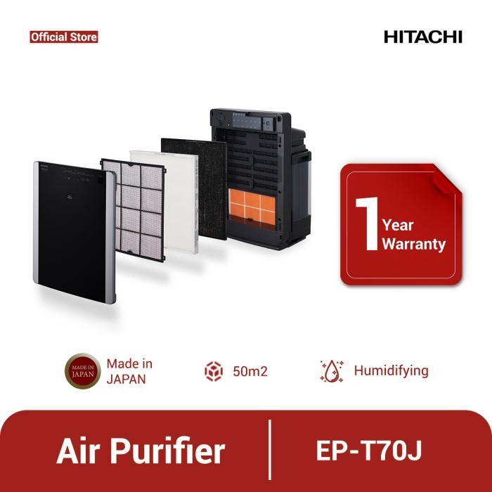 Purifikasi Udara Hitachi EP-T70J Hitam 50m² dengan Sistem HEPA H13