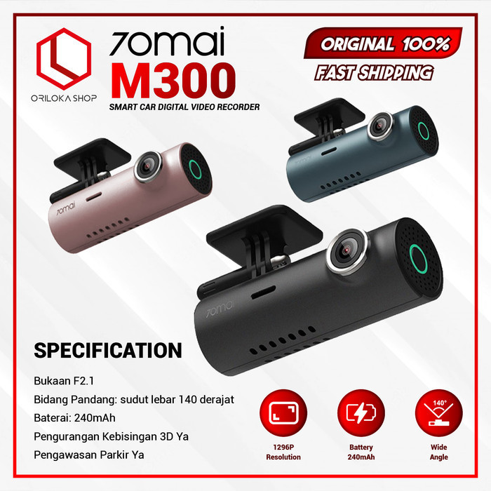 70Mai Smart Dashcam M300 1296P Wifi Auto Record - Garansi Resmi
