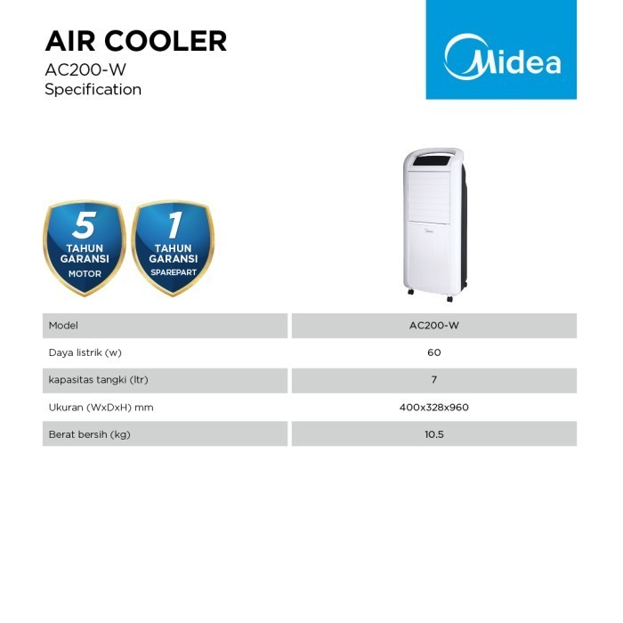 Midea Air Cooler Ac200W Penyejuk Ruangan 15Lt Hepa Filter Termurah Terlaris Promo