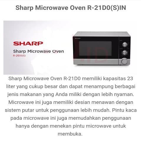 Sharp R-21D0 / 21D0 Microwave Oven R-21D0(S)In