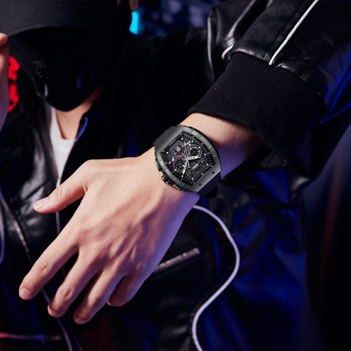 Biden Jam Tangan Pria Kuarsa Kemewahan Multifungsi Tali Silikon Jam