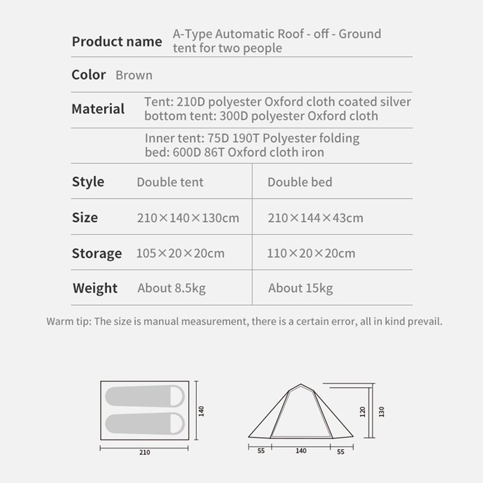 Tenda Glamping Campbed 1 Orang Naturehike Cnh22Zp001 Auto Tent
