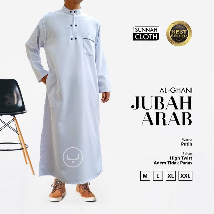 Jubah Pria Al Haramain jubah gamis pria saudi original , jubah pria gamis katun - Alfatih - Putih, M