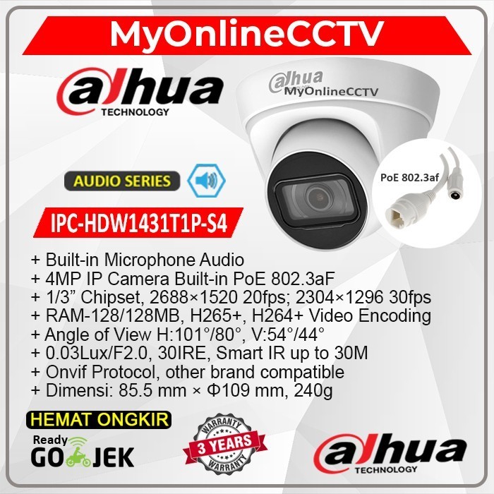 Ipc-Hdw1431T1P-S4 Dahua Ip Camera Cctv Indoor Poe 4Mp Hdw1431T1 Termurah Terlaris Promo