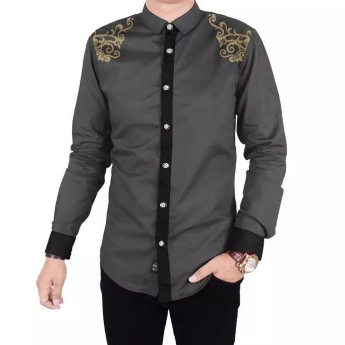 Baju Kemeja Koko Pria Lengan Panjang Muslim Irfan Grey Sc