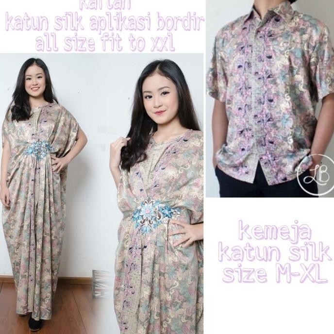 Sarimbit Couple Dress Maxi Gamis Kaftan Ghina Dan Kemeja Batik Pria Pengiriman Cepat