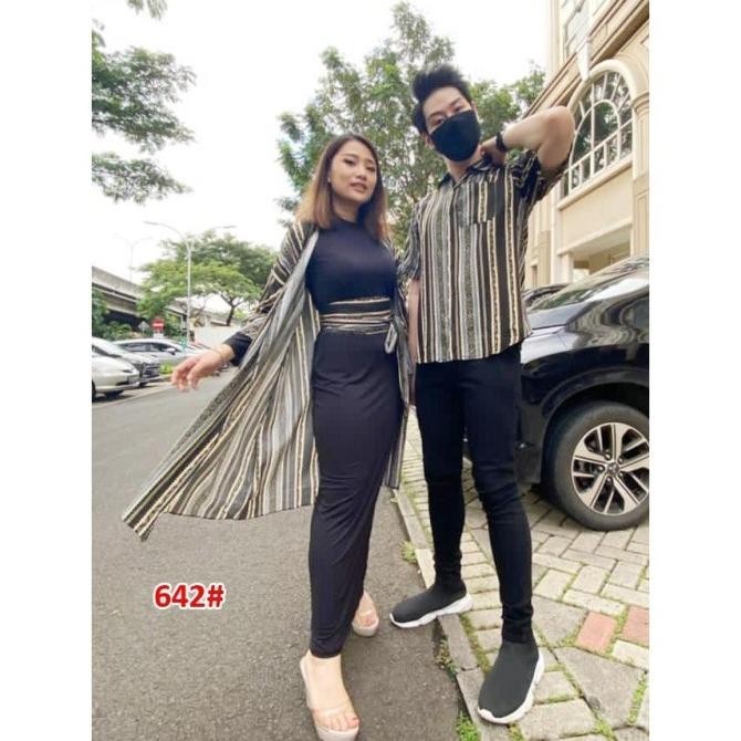 Gamis Couple Bermotif /Gamis Wanita+Kemeja+Free Belt _  642#Couple Original