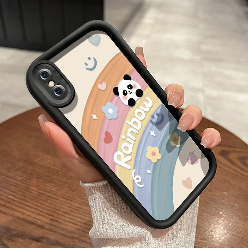 Casing Hp iPhone X Xs Xr Case sarung HP lembut Softcase pola Panda pelangi Casing pelindung silikon 