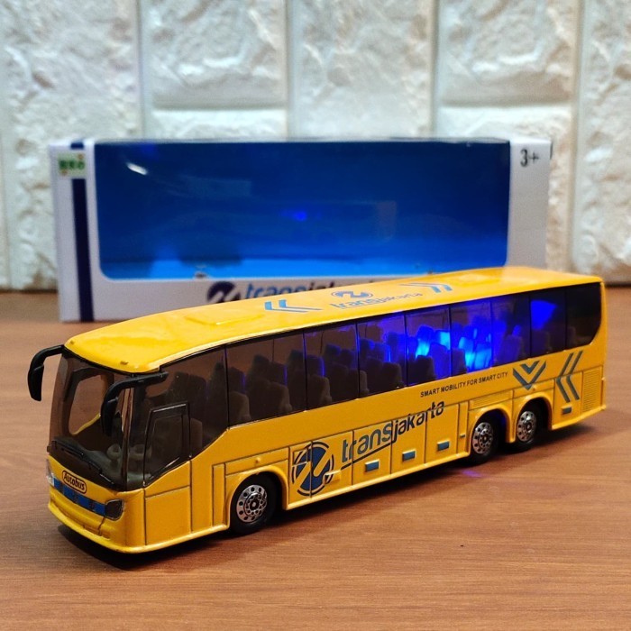 DIECAST TRANSJAKARTA BUS MINIATUR MATERIAL BESI ADA LAMPU