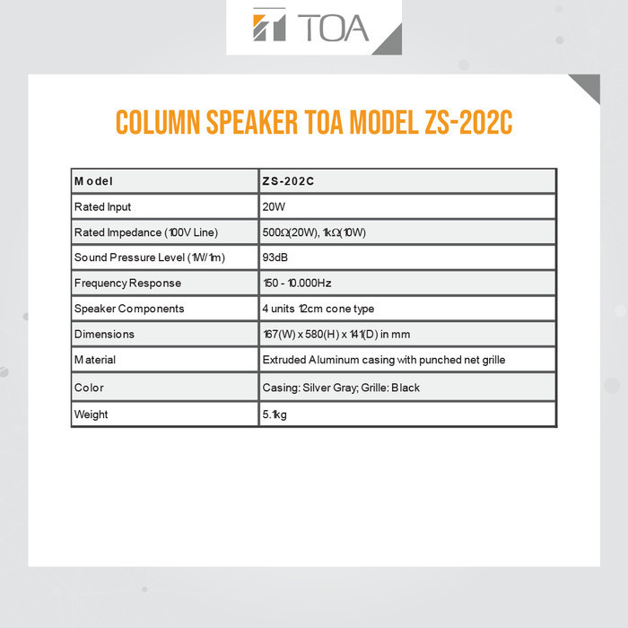Column Speaker Toa Speaker Kolom Model Zs-202C Garansi Resmi