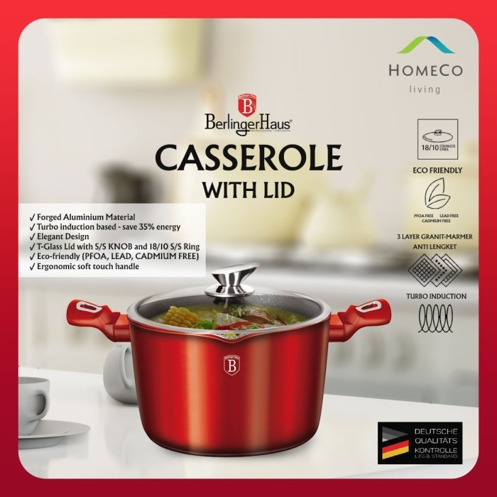 Berlinger Haus Panci Bertutup Casserole With Lid 20 Cm Burgundy