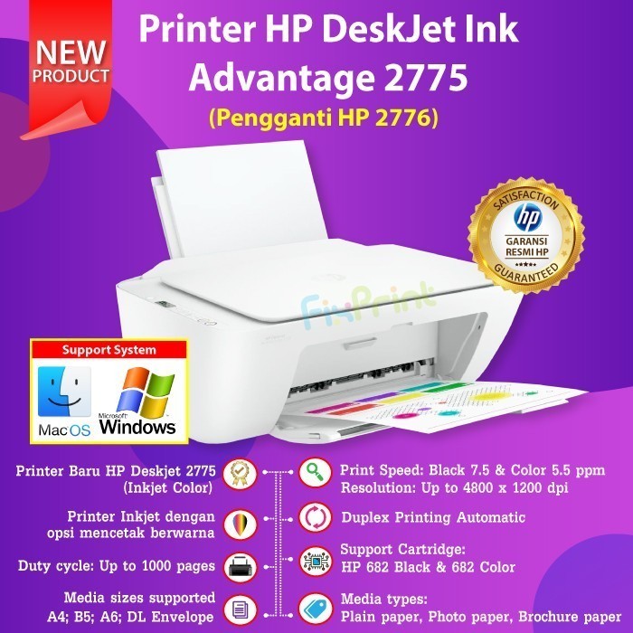 Printer Hp Deskjet 2775 All-In-One Print Scan Copy Wifi Bluetooth