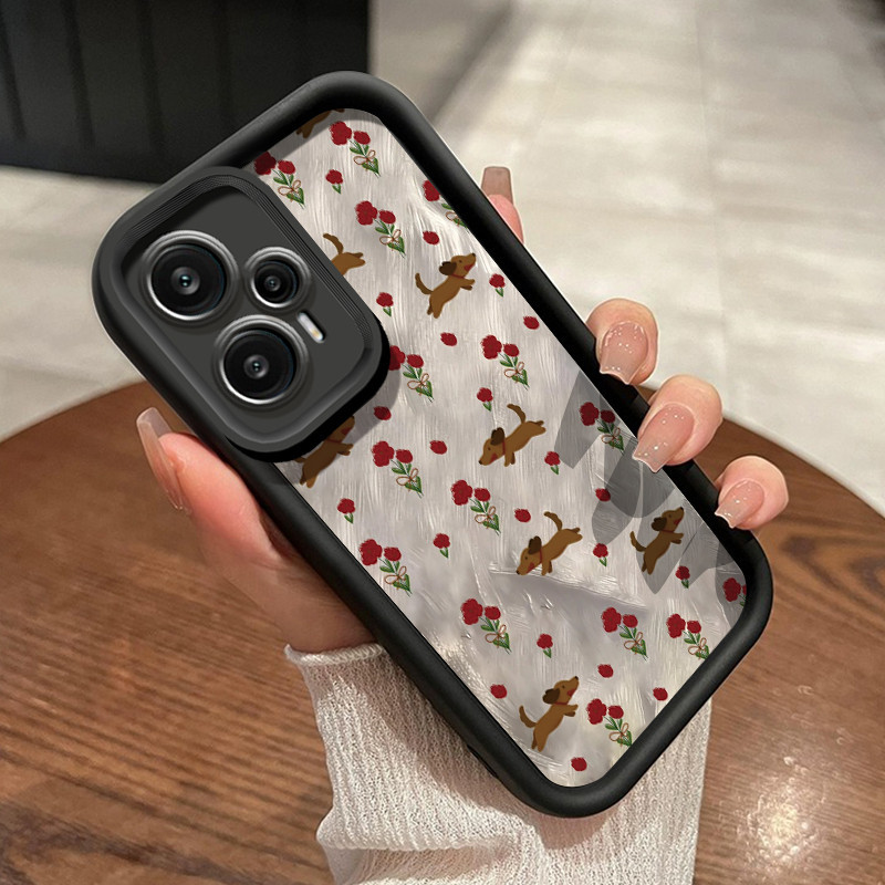 Casing Hp Xiaomi POCO F5 Case hp ponsel pola anjing Casing bunga rusak paket penuh Kesing anti-jatuh