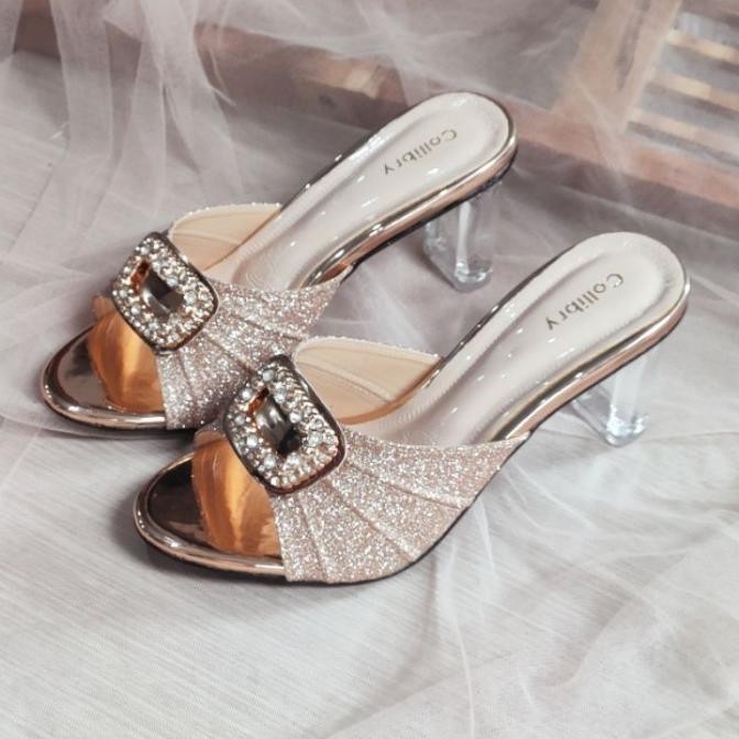 [ Leniastoreid ] Sandal Pesta Wedding Collibry Import Hils Kaca 7Cm