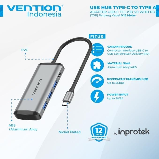 Vention Usb Hub Type-C To Type A Adapter Usb-C To Usb 3.0 With Pd