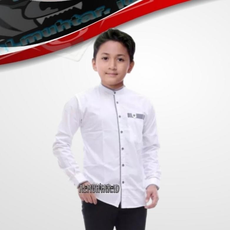 Big Sale Koko Anak Remaja Sd Smp | Baju Koko Anak Motif Yordan | Kemeja Koko Anak Laki Laki Putih Po