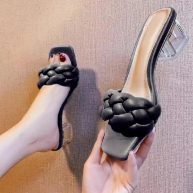 Sandal Heels Hak Kaca Tali Kepang