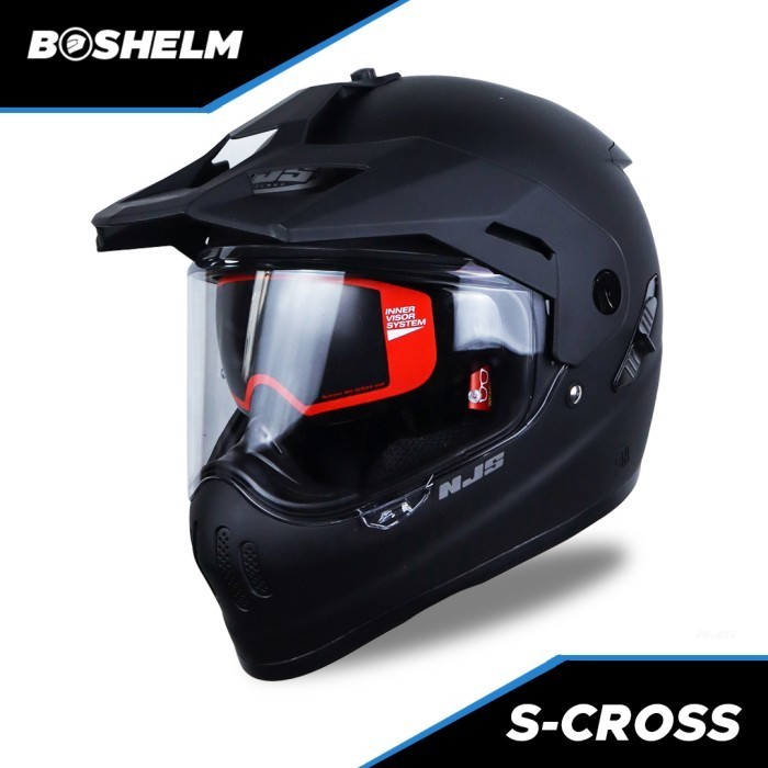 Helm Njs S-Cross Solid Hitam Doff Helm Full Face Sni